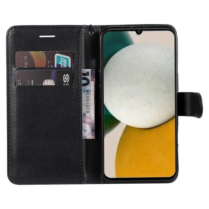 For Samsung Galaxy A05s 4G Case Solid Color Leather Mobile Cover Wallet Stand with Strap - Black - 2