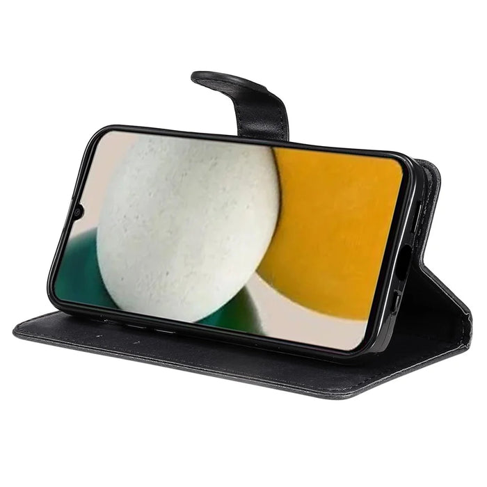 For Samsung Galaxy A05s 4G Case Solid Color Leather Mobile Cover Wallet Stand with Strap - Black - 3