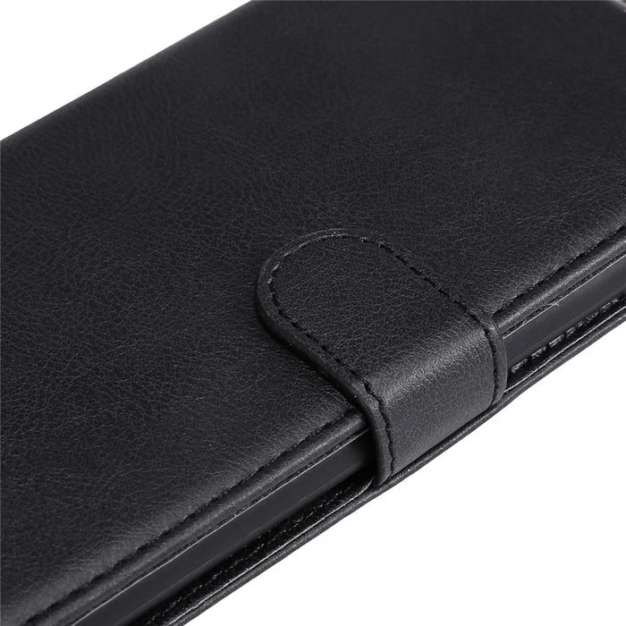 For Samsung Galaxy A05s 4G Case Solid Color Leather Mobile Cover Wallet Stand with Strap - Black - 6