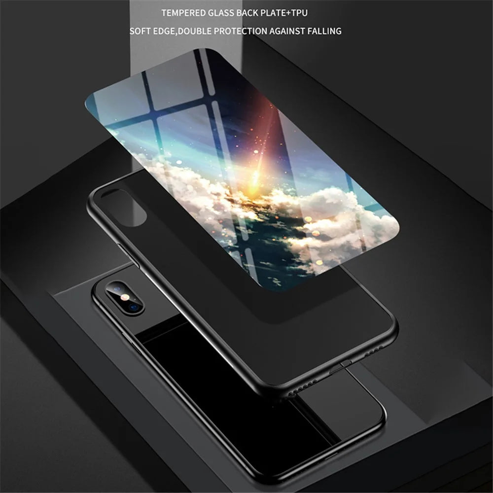 For Samsung Galaxy A05s 4G Case Starry Sky Pattern Tempered Glass+PC+TPU Anti-drop Phone Cover - Bright Starry Sky - 3