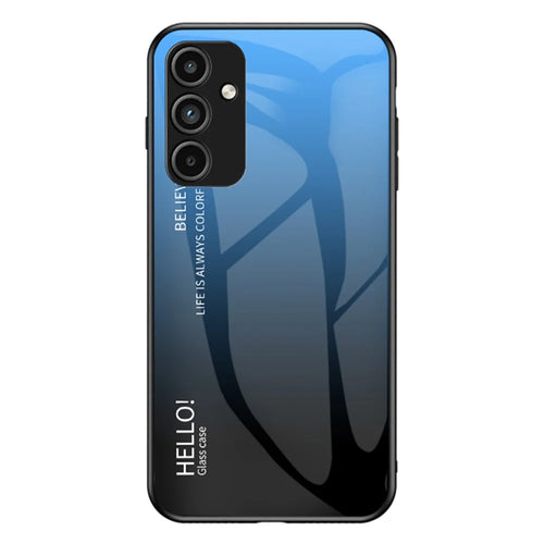 For Samsung Galaxy A15 4G Phone Case Tempered Glass+PC+TPU Cover - Gradient Blue Black - 1
