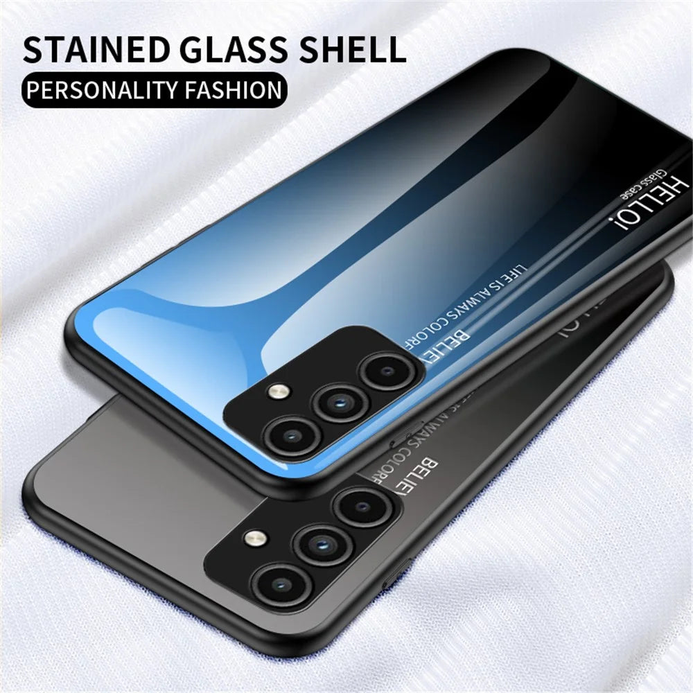 For Samsung Galaxy A15 4G Phone Case Tempered Glass+PC+TPU Cover - Gradient Blue Black - 2