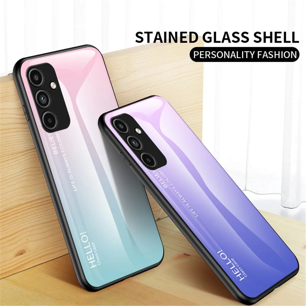 For Samsung Galaxy A15 4G Phone Case Tempered Glass+PC+TPU Cover - Gradient Blue Black - 3