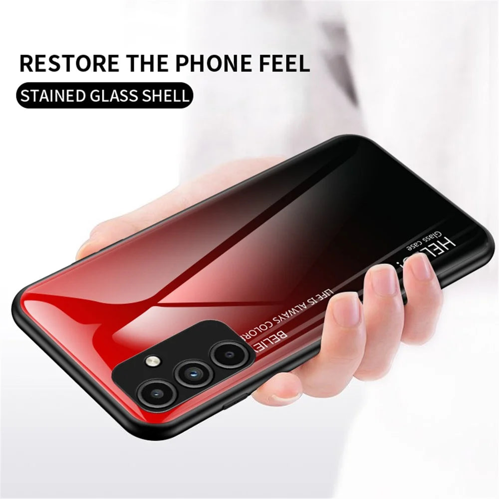 For Samsung Galaxy A15 4G Phone Case Tempered Glass+PC+TPU Cover - Gradient Blue Black - 4
