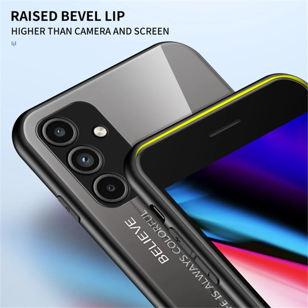 For Samsung Galaxy A15 4G Phone Case Tempered Glass+PC+TPU Cover - Gradient Blue Black - 6
