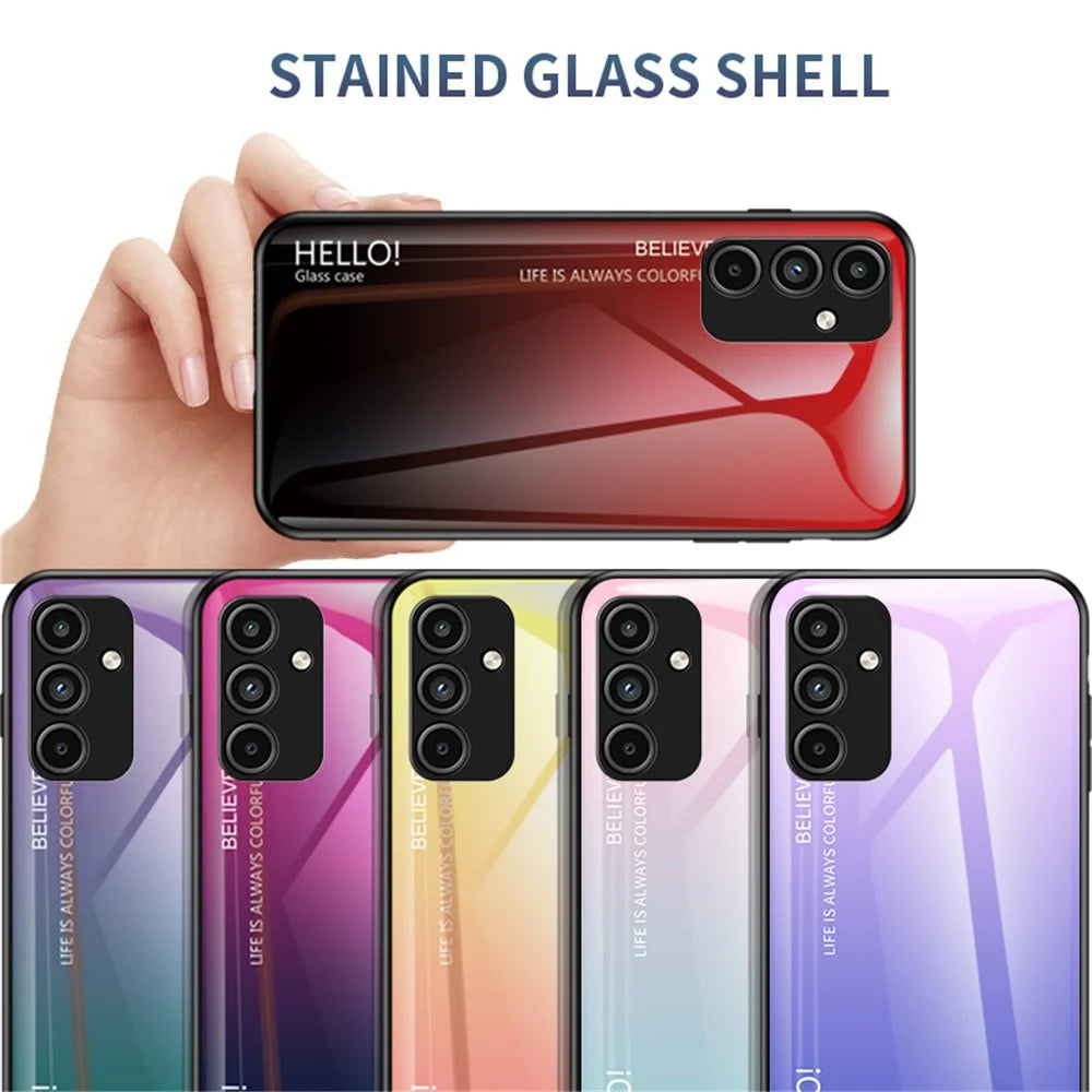 For Samsung Galaxy A15 4G Phone Case Tempered Glass+PC+TPU Cover - Gradient Blue Black - 7