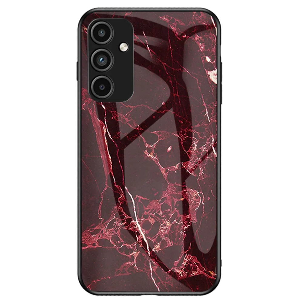 For Samsung Galaxy A15 4G Cover Fall Proof Marble Pattern Tempered Glass+PC+TPU Shell - Blood Red Marble - 1