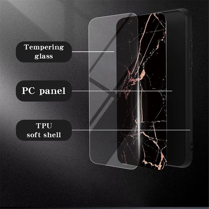 For Samsung Galaxy A15 4G Cover Fall Proof Marble Pattern Tempered Glass+PC+TPU Shell - Blood Red Marble - 2