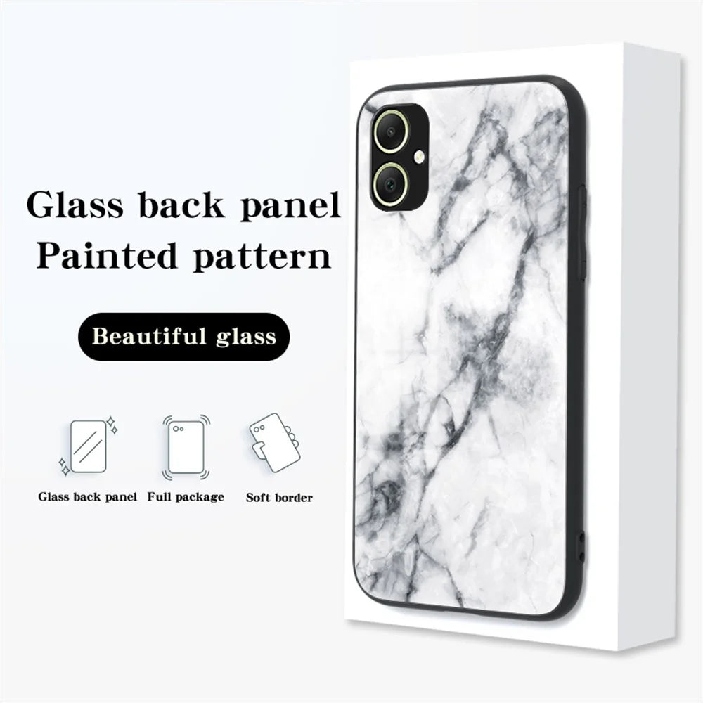 For Samsung Galaxy A05 4G Cover Marble Pattern Tempered Glass+PC+TPU Anti-scratch Shell - Blood Red Marble - 7