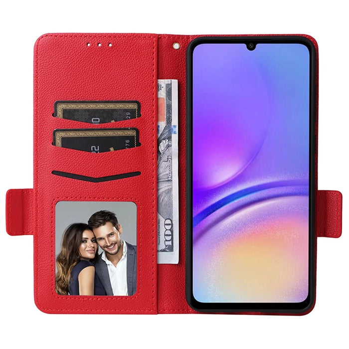 For Samsung Galaxy A05 4G Case Litchi Texture Cell Phone Leather Cover with Strap - Red - 2