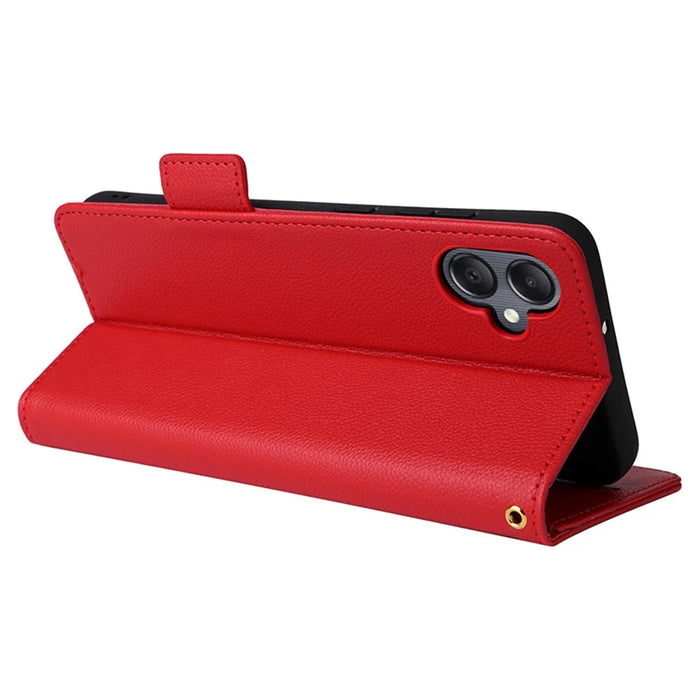 For Samsung Galaxy A05 4G Case Litchi Texture Cell Phone Leather Cover with Strap - Red - 4