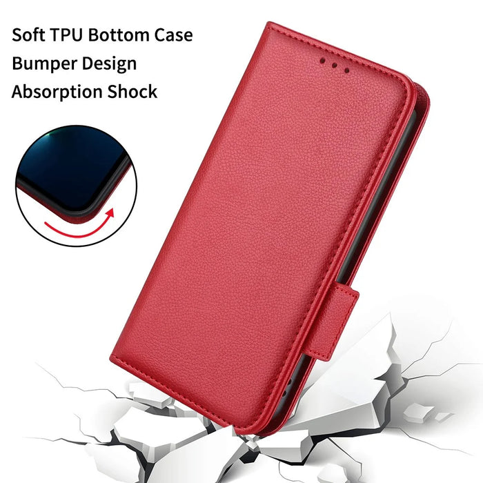For Samsung Galaxy A05 4G Case Litchi Texture Cell Phone Leather Cover with Strap - Red - 6