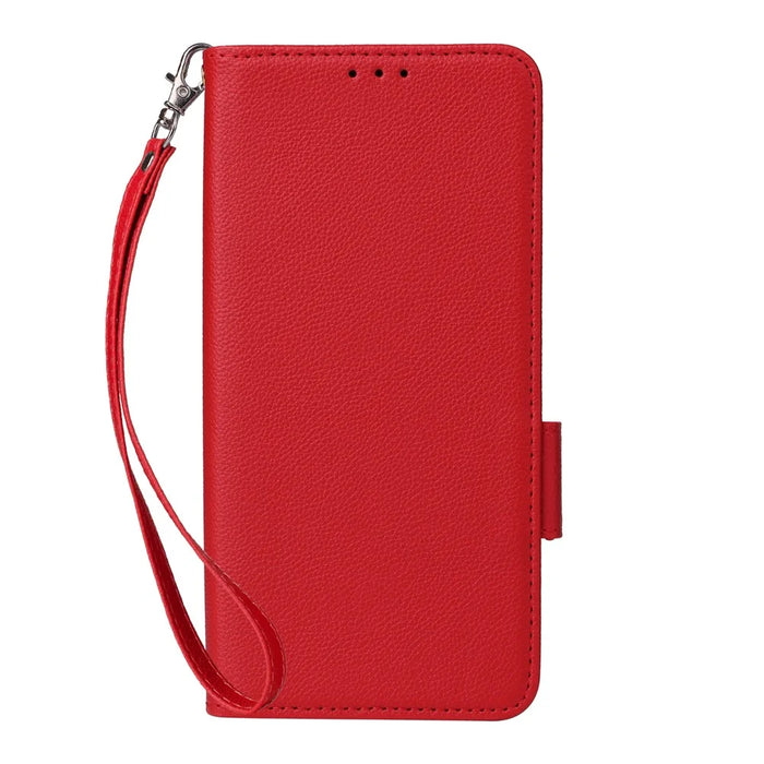 For Samsung Galaxy A05 4G Case Litchi Texture Cell Phone Leather Cover with Strap - Red - 7