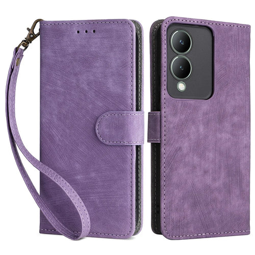 For vivo Y17s 4G / Y28 5G / Y33t (2023) V2317A Case Bump Proof RFID Blocking Phone Cover with Strap - Purple - 1