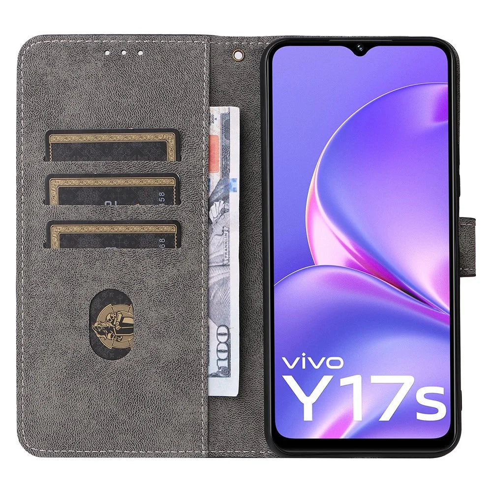 For vivo Y17s 4G / Y28 5G / Y33t (2023) V2317A Case Bump Proof RFID Blocking Phone Cover with Strap - Purple - 2