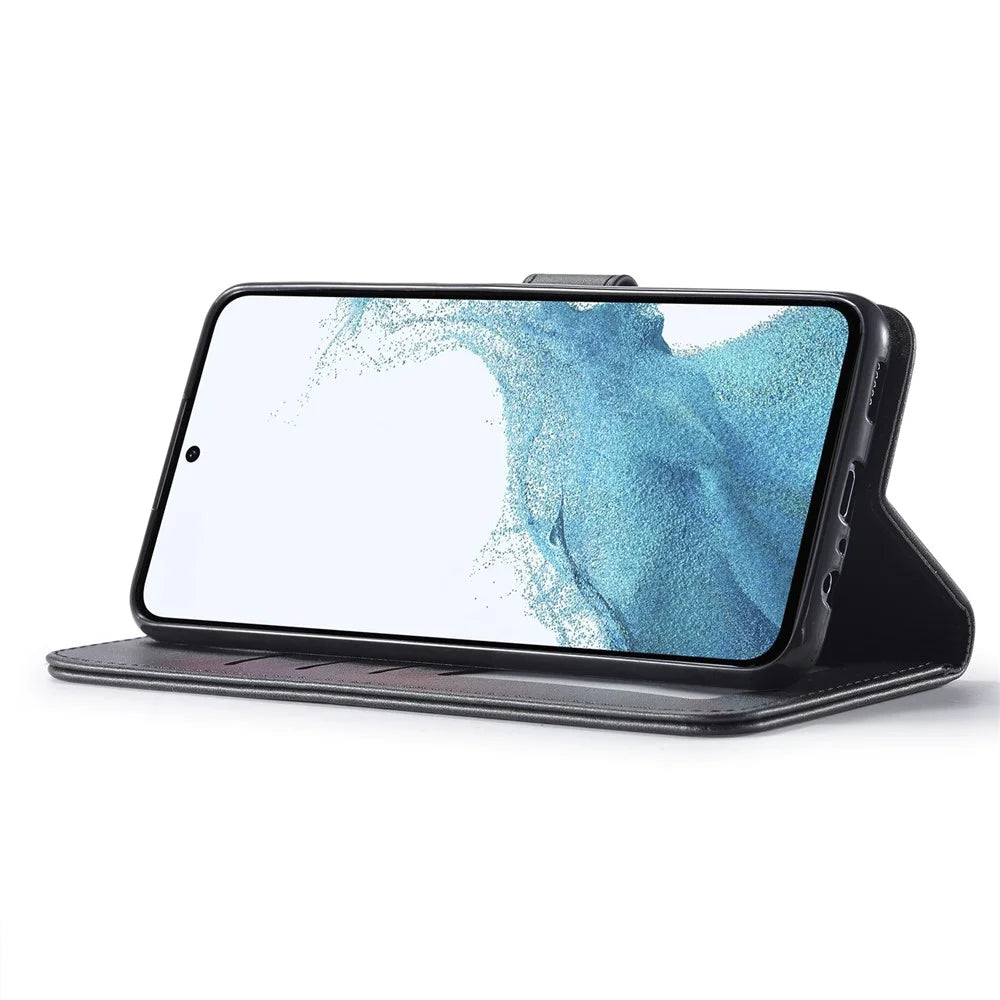LC.IMEEKE For Samsung Galaxy A05s 4G Case Leather Wallet Calf Texture Phone Cover - Black - 3