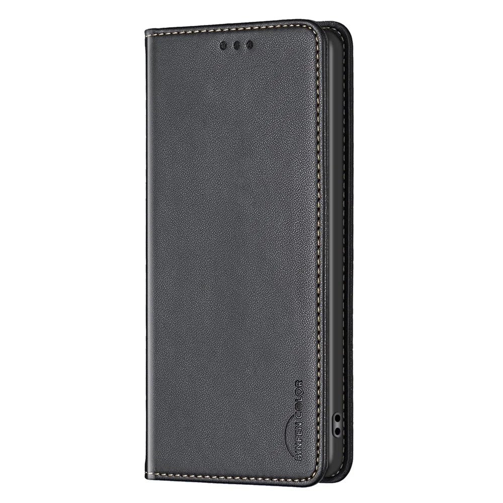 BINFEN COLOR BF18 For Google Pixel 8a Case PU Leather Phone Cover with Card Slots - Black - 6
