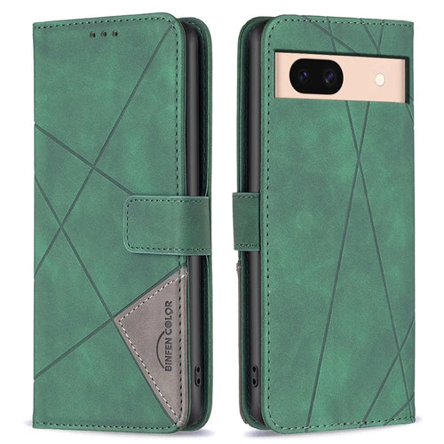 BINFEN COLOR For Google Pixel 8a Phone Cases Wallet Stand Geometry Imprint Leather Cover - Green - 1