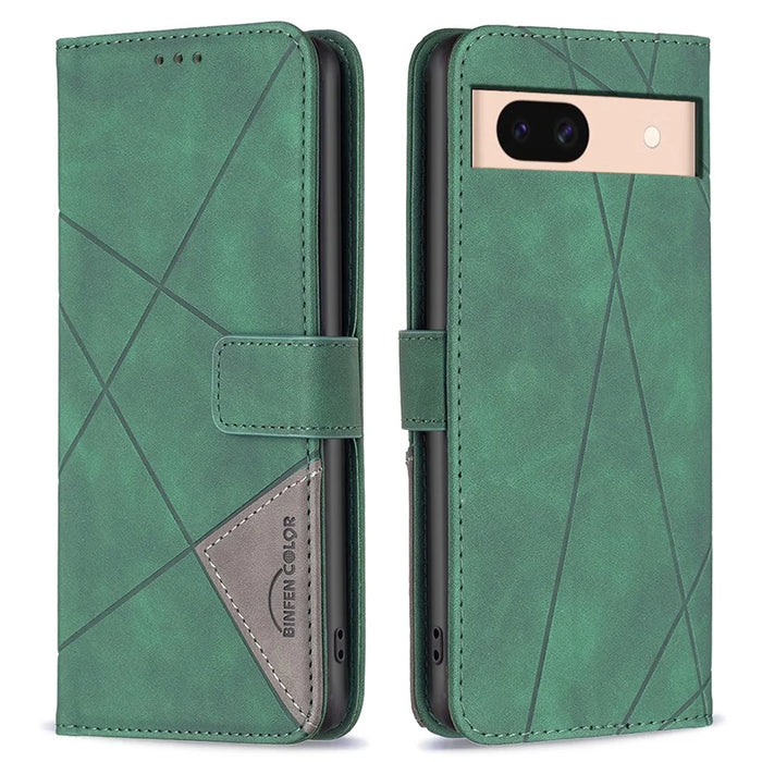 BINFEN COLOR For Google Pixel 8a Phone Cases Wallet Stand Geometry Imprint Leather Cover - Green - 1