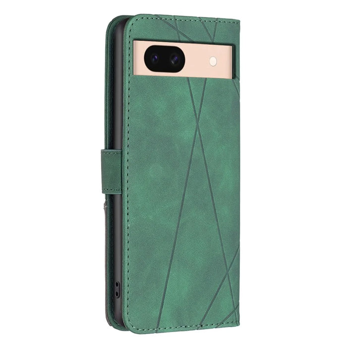 BINFEN COLOR For Google Pixel 8a Phone Cases Wallet Stand Geometry Imprint Leather Cover - Green - 5