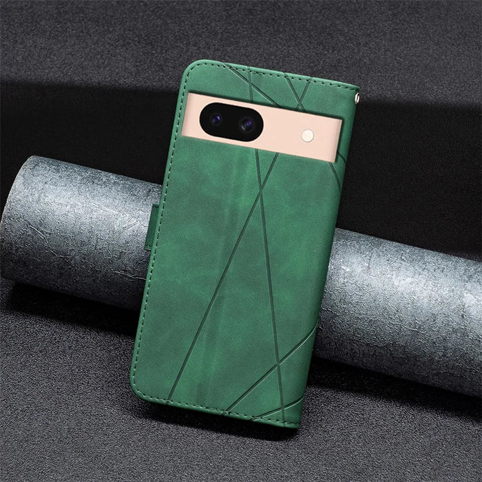BINFEN COLOR For Google Pixel 8a Phone Cases Wallet Stand Geometry Imprint Leather Cover - Green - 6