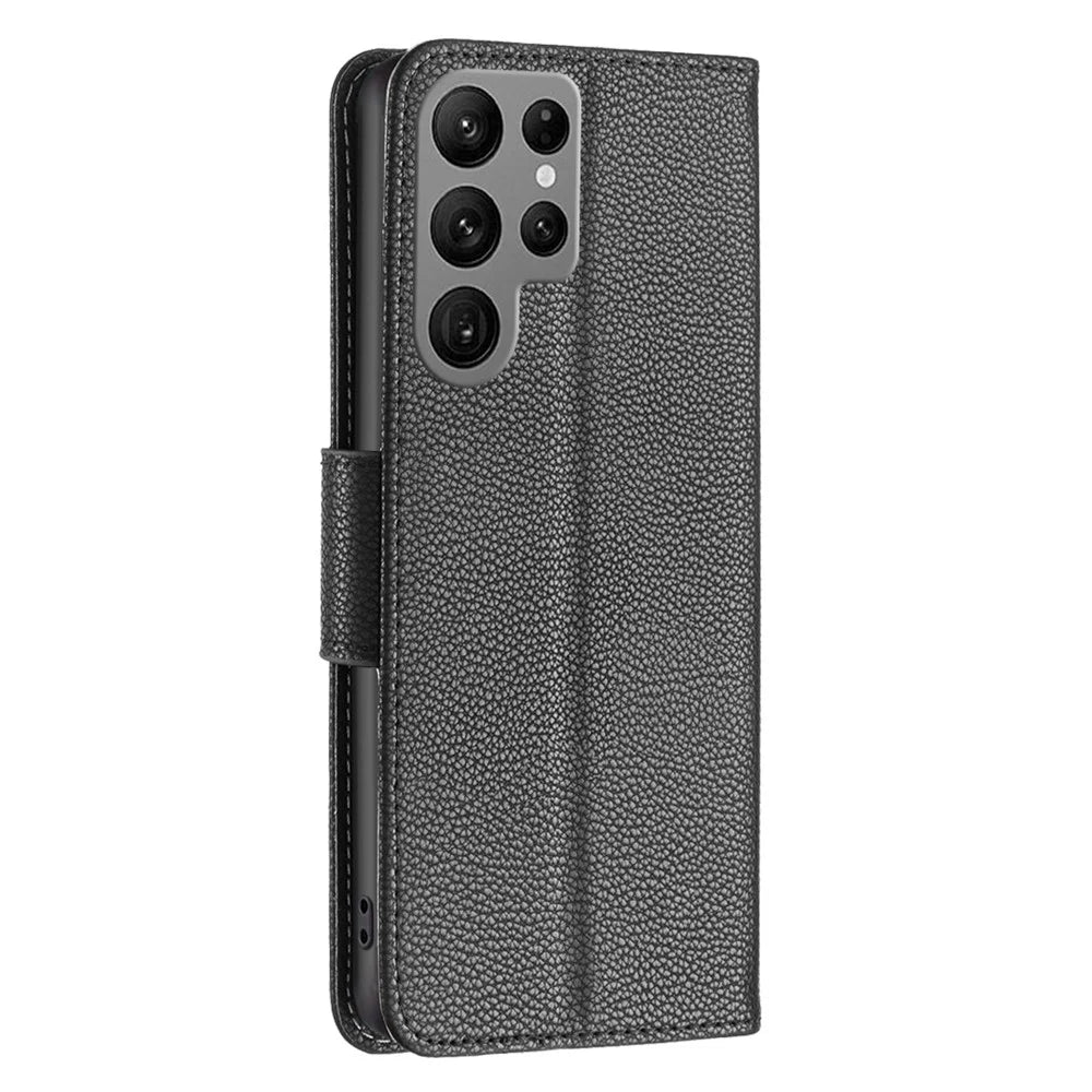 For Samsung Galaxy S24 Ultra Wallet Case with Wrist Strap Litchi Texture Leather Phone Stand Cover - Black - 5