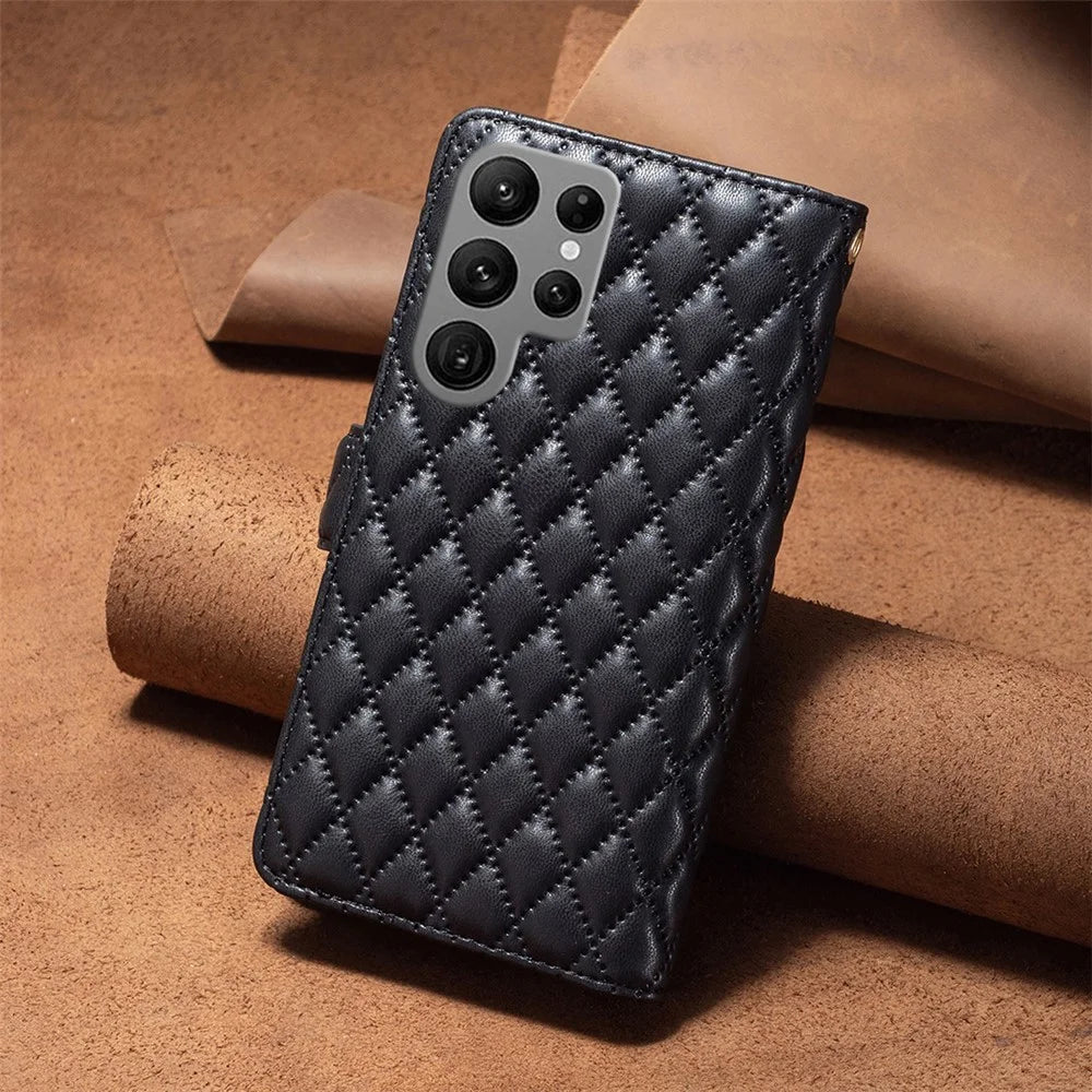 BINFEN COLOR BF Style-15 For Samsung Galaxy S24 Ultra Leather Case Zipper Wallet Phone Cover - Black - 7