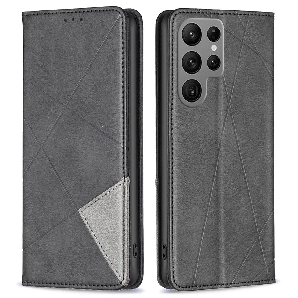 For Samsung Galaxy S24 Ultra Case Magnetic Closing PU Leather Phone Cover with Card Slots - Black - 1