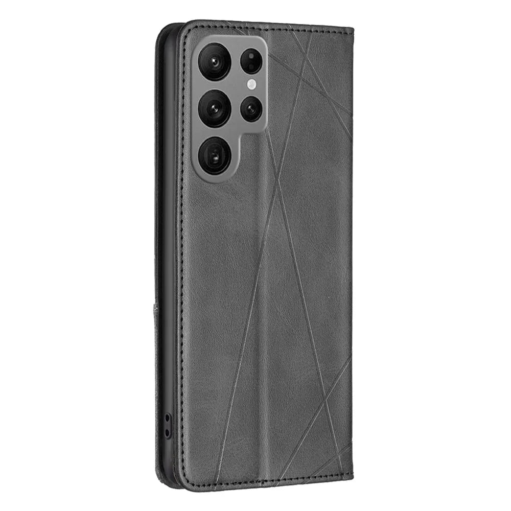 For Samsung Galaxy S24 Ultra Case Magnetic Closing PU Leather Phone Cover with Card Slots - Black - 5