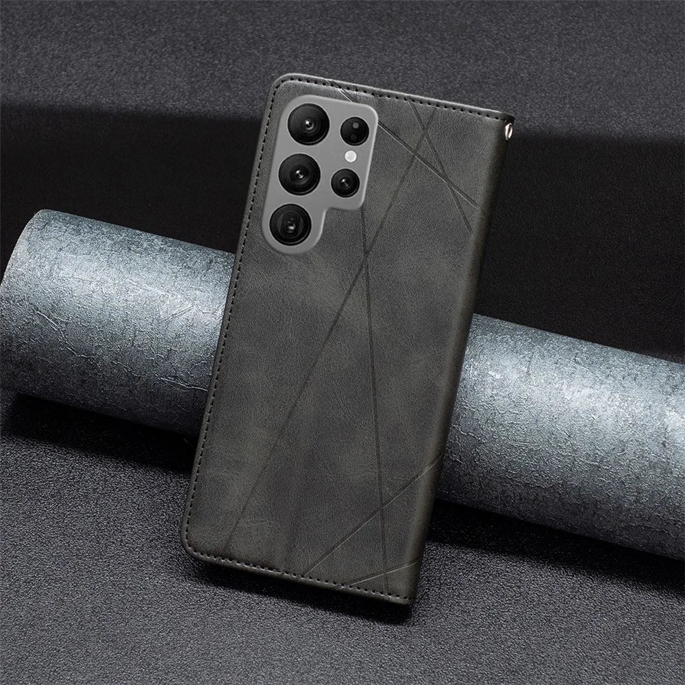 For Samsung Galaxy S24 Ultra Case Magnetic Closing PU Leather Phone Cover with Card Slots - Black - 6