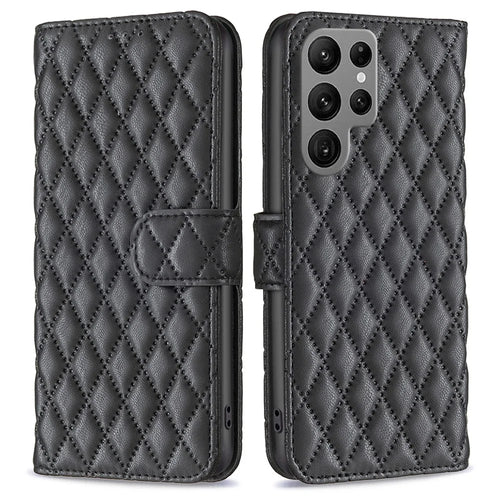 BINFEN COLOR BF Style-14 For Samsung Galaxy S24 Ultra Case Wallet Imprinted Leather Cover - Black - 1