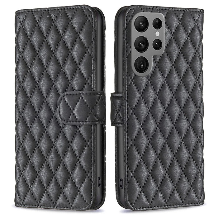BINFEN COLOR BF Style-14 For Samsung Galaxy S24 Ultra Case Wallet Imprinted Leather Cover - Black - 1