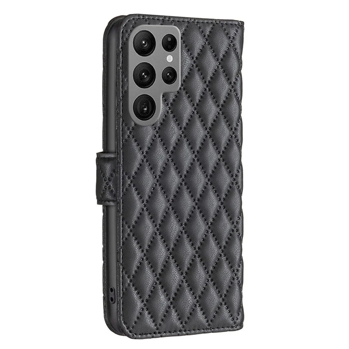 BINFEN COLOR BF Style-14 For Samsung Galaxy S24 Ultra Case Wallet Imprinted Leather Cover - Black - 5