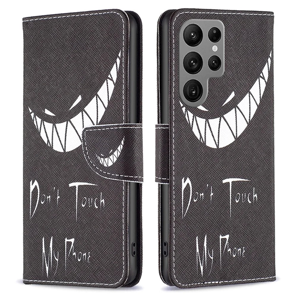 For Samsung Galaxy S24 Ultra Case Wallet Pattern Printing Phone Cover - Don't Touch My Phone - 1