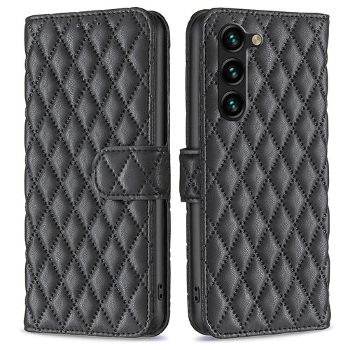 BINFEN COLOR BF Style-14 For Samsung Galaxy S25+ / S24+ Case Rhombus Imprinted Phone Leather Cover - Black - 1
