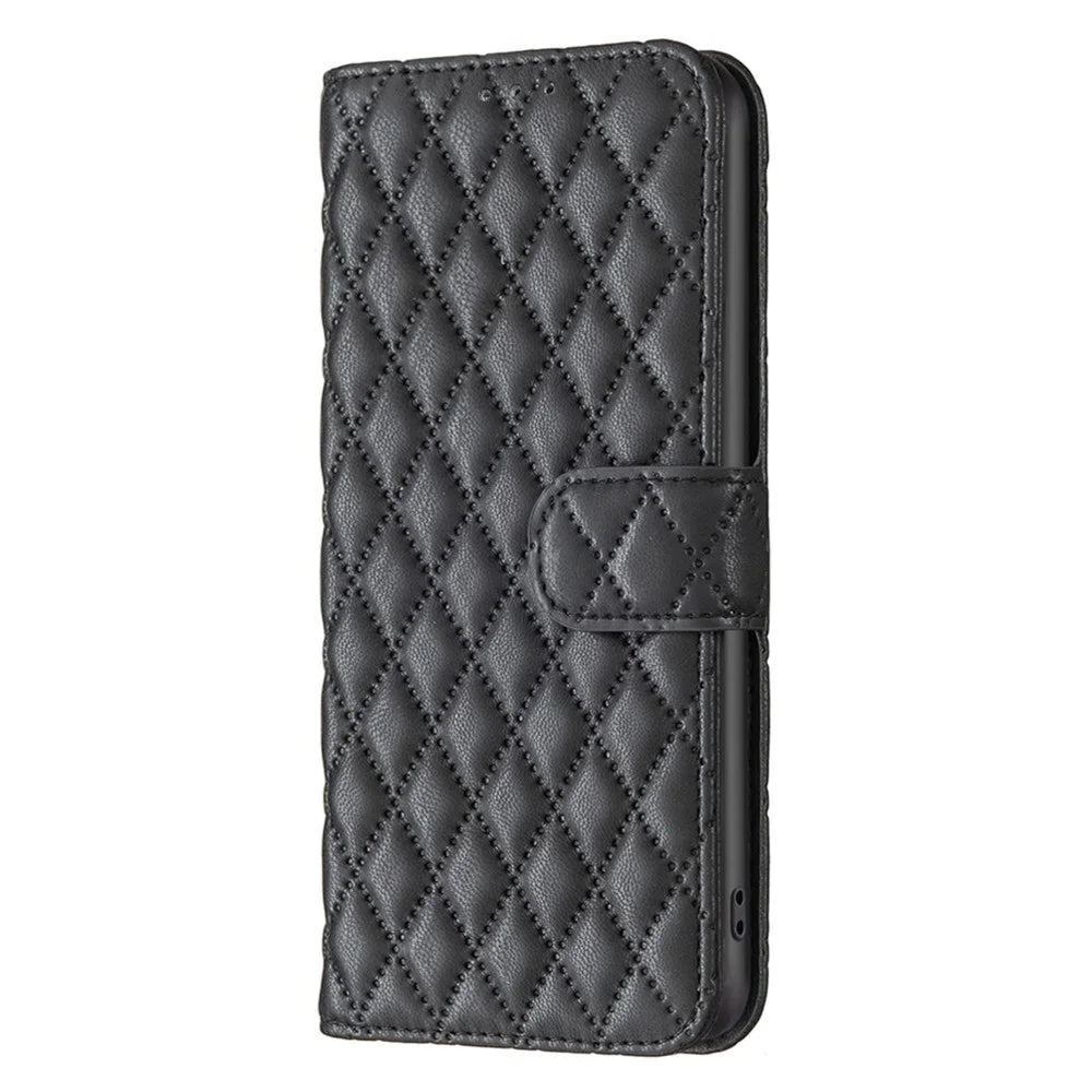 BINFEN COLOR BF Style-14 For Samsung Galaxy S25+ / S24+ Case Rhombus Imprinted Phone Leather Cover - Black - 4