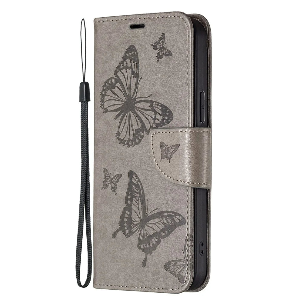 For Samsung Galaxy S25+ / S24+ Case Butterfly Imprinted PU Leather Wallet Cover - Grey - 4