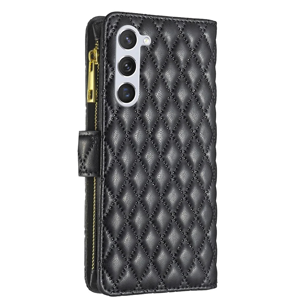 BINFEN COLOR BF Style-15 For Samsung Galaxy S25+ / S24+ Leather Phone Case Zipper Pocket Wallet Phone Cover - Black - 6