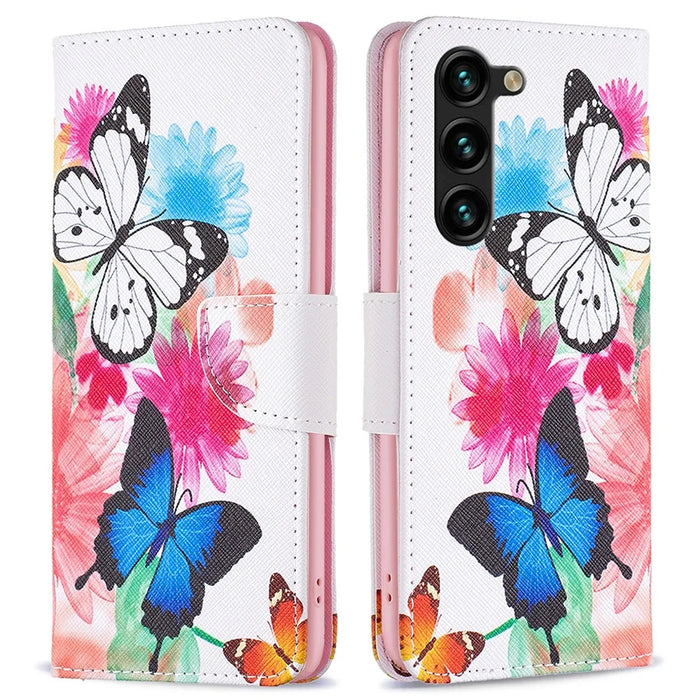 For Samsung Galaxy S25+ / S24+ Case PU Leather Pattern Flip Wallet Smart Phone Cover - Two Butterflies - 1