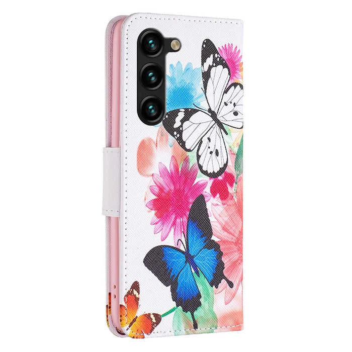 For Samsung Galaxy S25+ / S24+ Case PU Leather Pattern Flip Wallet Smart Phone Cover - Two Butterflies - 5