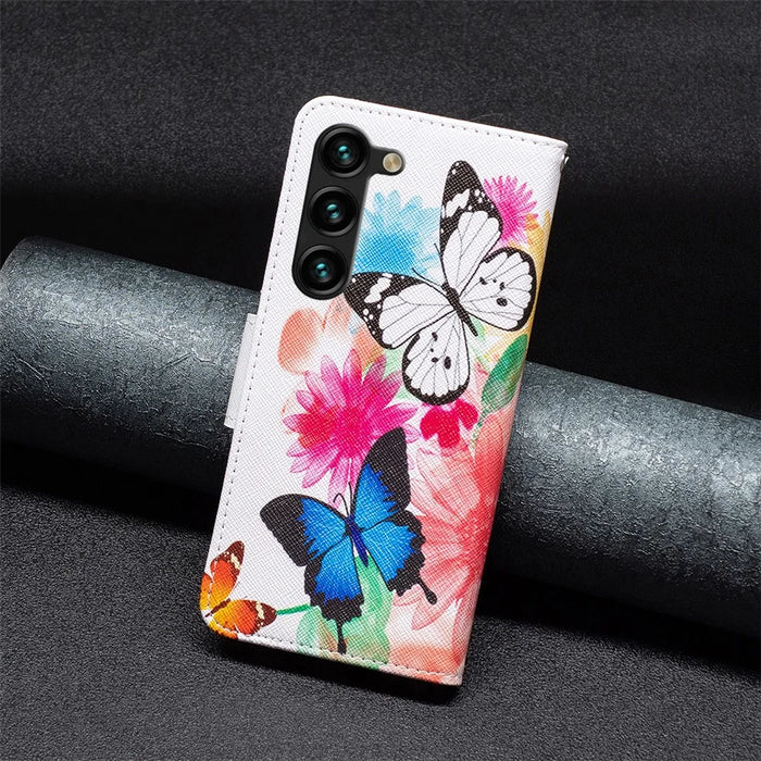 For Samsung Galaxy S25+ / S24+ Case PU Leather Pattern Flip Wallet Smart Phone Cover - Two Butterflies - 6
