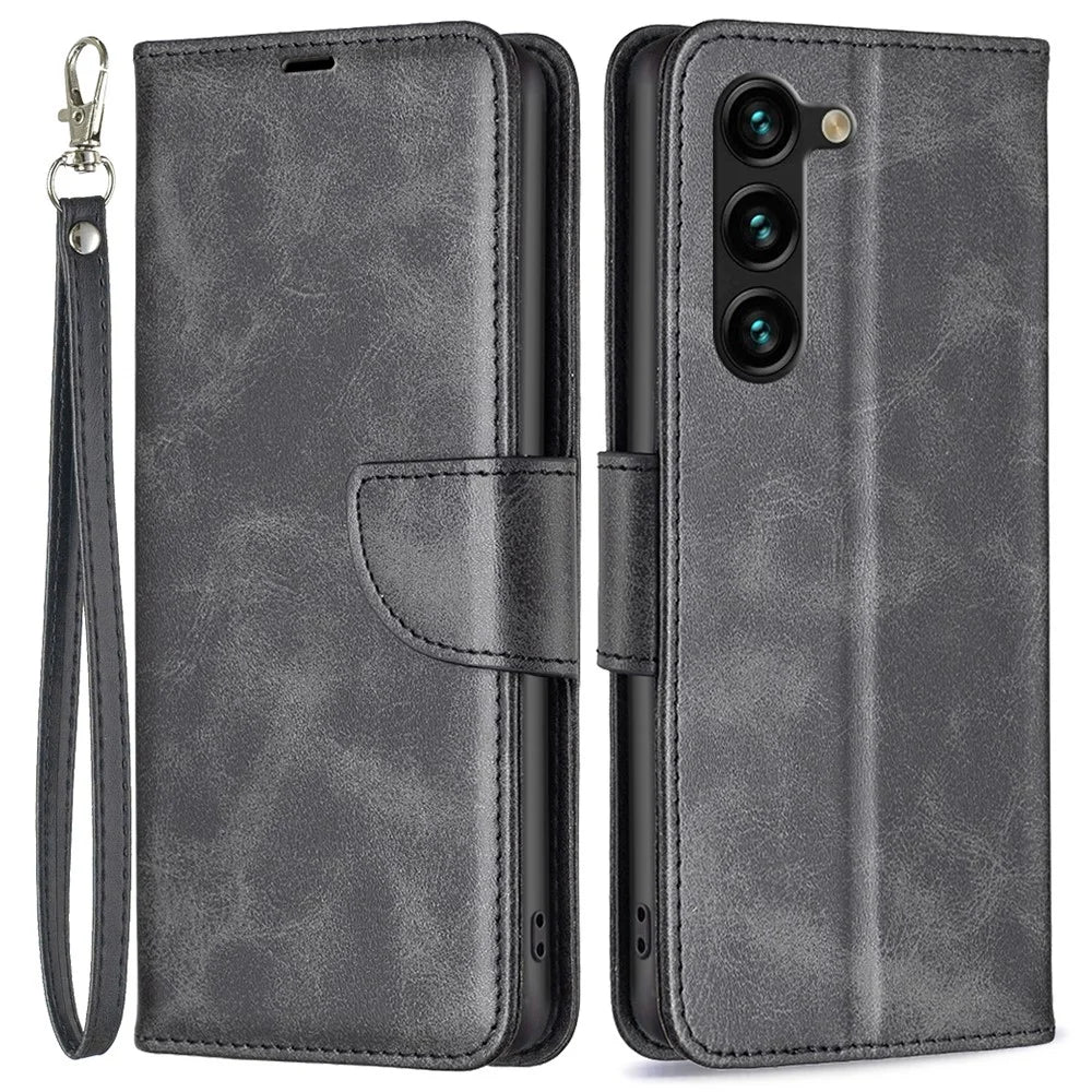 For Samsung Galaxy S25+ / S24+ Case Mobile Phone Shell PU Leather Wallet Cover with Viewing Stand - Black - 1