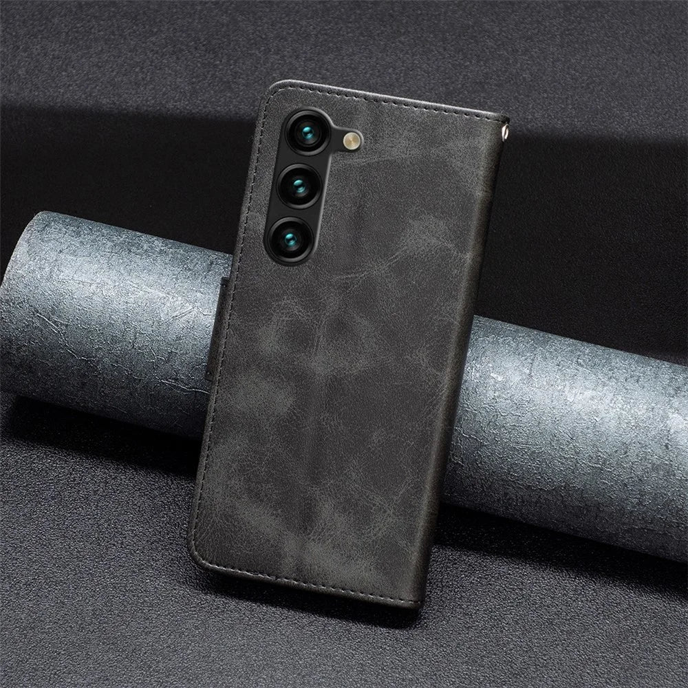 For Samsung Galaxy S25+ / S24+ Case Mobile Phone Shell PU Leather Wallet Cover with Viewing Stand - Black - 6
