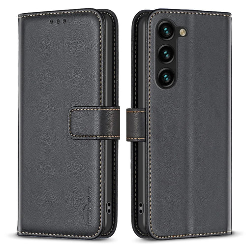 BINFEN COLOR BF17 For Samsung Galaxy S25+ / S24+ Dustproof PU Leather Case Stand Phone Cover - Black - 1