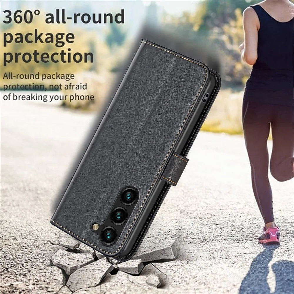 BINFEN COLOR BF17 For Samsung Galaxy S25+ / S24+ Dustproof PU Leather Case Stand Phone Cover - Black - 5