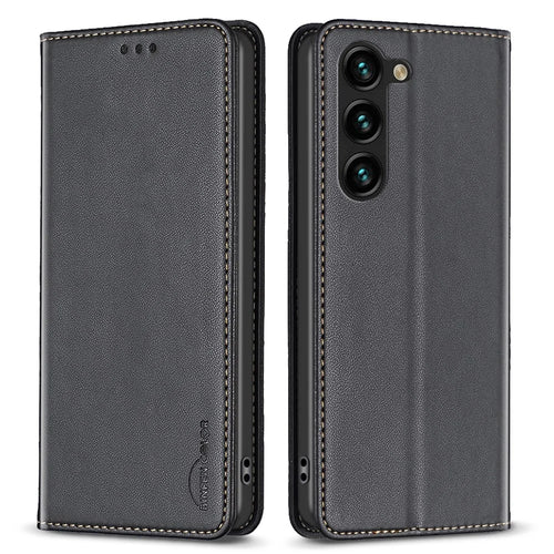 BINFEN COLOR BF18 For Samsung Galaxy S25 / S24 Case Card Holder PU Leather Cell Phone Cover - Black - 1
