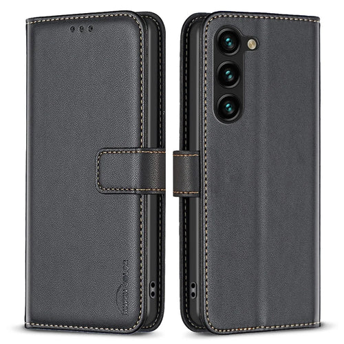 BINFEN COLOR BF17 For Samsung Galaxy S25 / S24 Case Leather Wallet Phone Cover with Stand - Black - 1