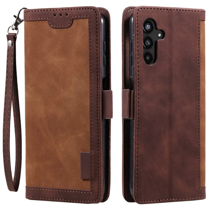 For Samsung Galaxy S24+ Case Wallet Stand Retro Splicing Phone Cover with Strap - Brown - 1