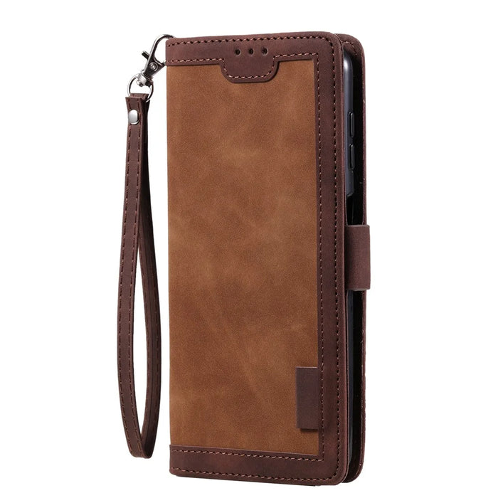 For Samsung Galaxy S24+ Case Wallet Stand Retro Splicing Phone Cover with Strap - Brown - 6