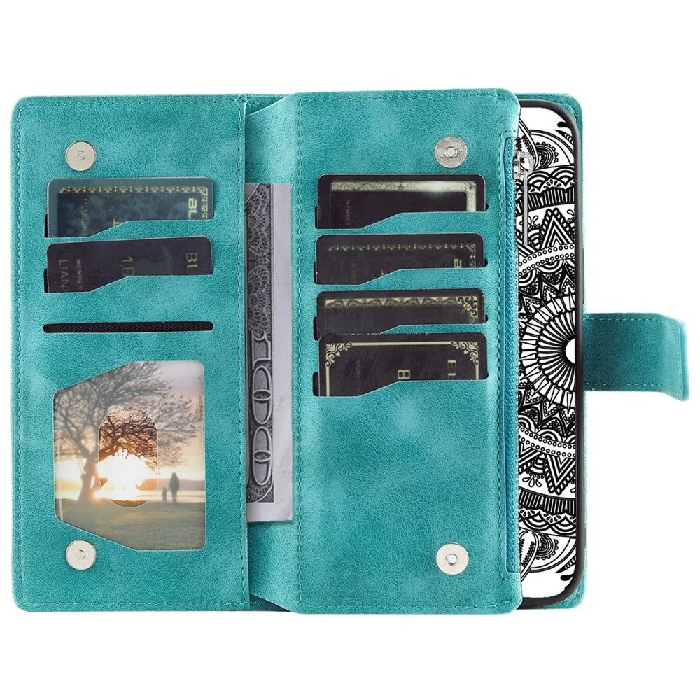 For Samsung Galaxy S24 Case TPU + PU Leather Phone Cover Wallet Imprinted Shell with Strap - Green - 2